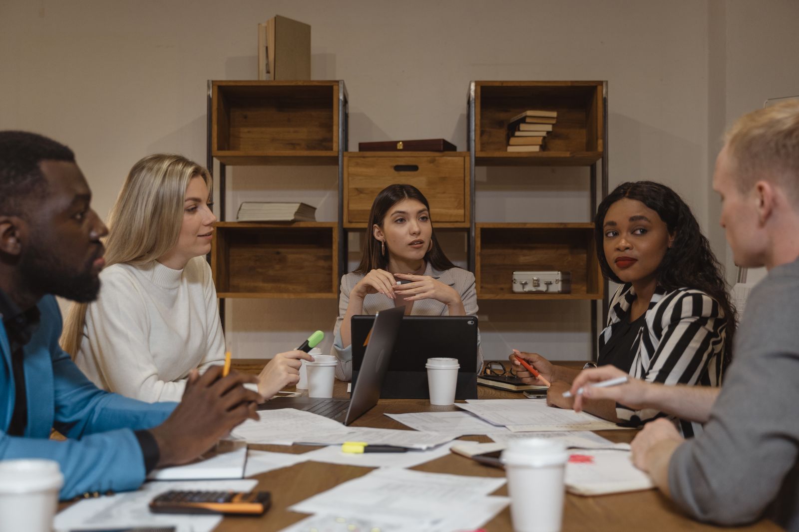 Professionals collaborating in a business meeting